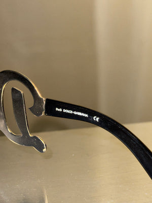 Dolce &amp; Gabbana D&amp;G Logo Shield Sunglasses Brown Tinted Lenses Silver-Tone Metal Oversized Temple Detail Black Arms Made in Italy