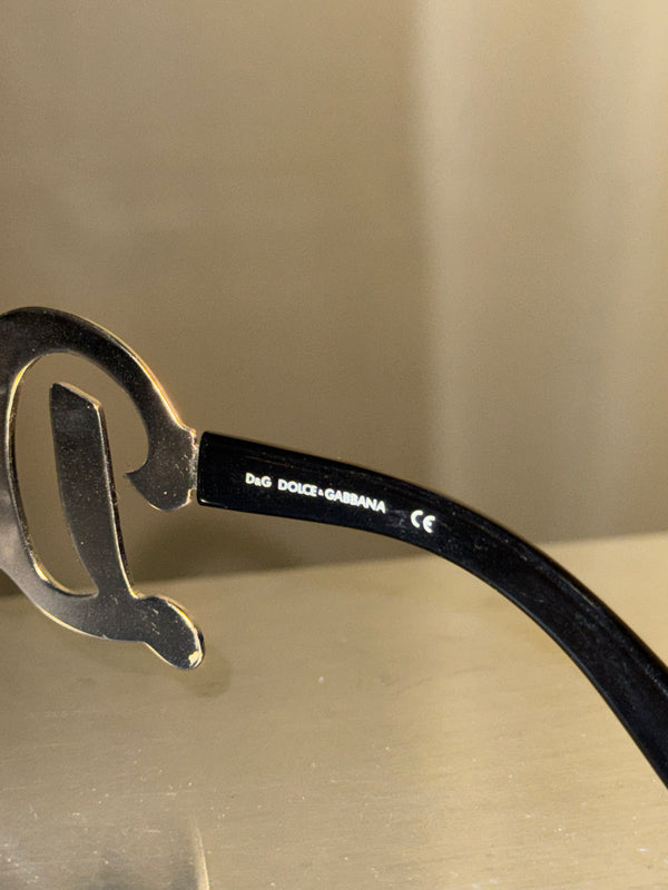 Dolce &amp; Gabbana D&amp;G Logo Shield Sunglasses Brown Tinted Lenses Silver-Tone Metal Oversized Temple Detail Black Arms Made in Italy