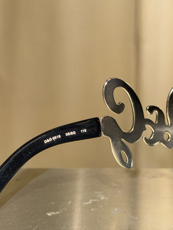 Dolce &amp; Gabbana D&amp;G Logo Shield Sunglasses Brown Tinted Lenses Silver-Tone Metal Oversized Temple Detail Black Arms Made in Italy