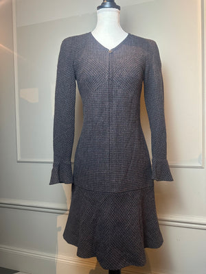 Chanel 1997 Coco Mark Knit Dress Wool Brown CC details FR 34 XS/XXS Long Sleeve Fit Flare Classic