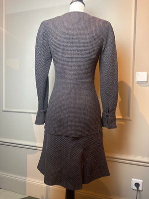 Chanel 1997 Coco Mark Knit Dress Wool Brown CC details FR 34 XS/XXS Long Sleeve Fit Flare Classic