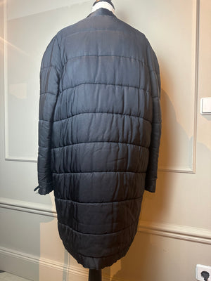 Chanel F/W 1990 Black Quilted Long Parka Puffer Coat with Gold CC buttons Long sleeve Rare Vintage Silk FR 36