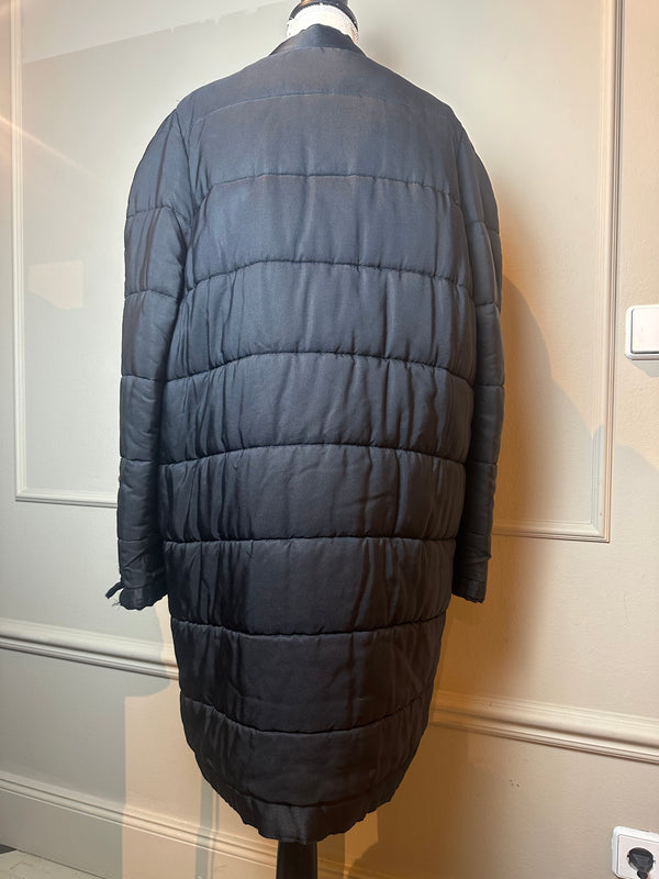 Chanel F/W 1990 Black Quilted Long Parka Puffer Coat with Gold CC buttons Long sleeve Rare Vintage Silk FR 36
