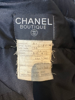 Chanel F/W 1990 Black Quilted Long Parka Puffer Coat with Gold CC buttons Long sleeve Rare Vintage Silk FR 36