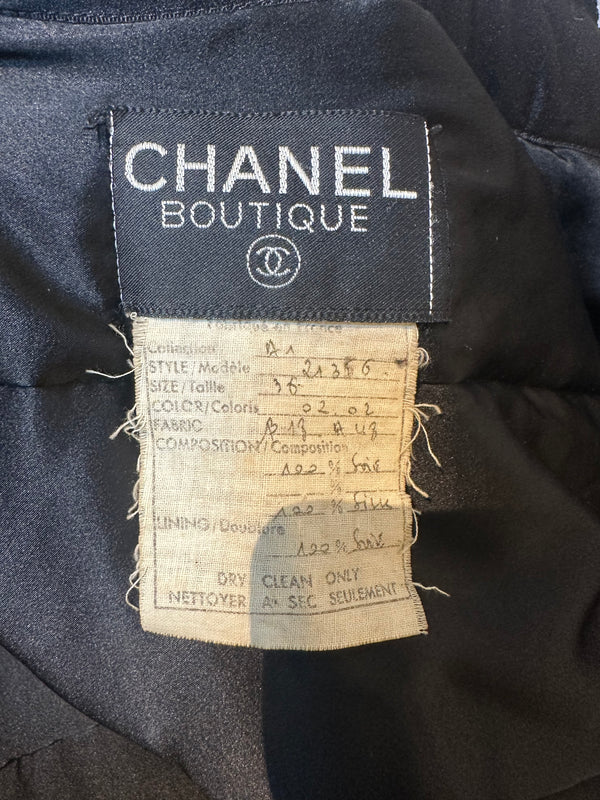 Chanel F/W 1990 Black Quilted Long Parka Puffer Coat with Gold CC buttons Long sleeve Rare Vintage Silk FR 36