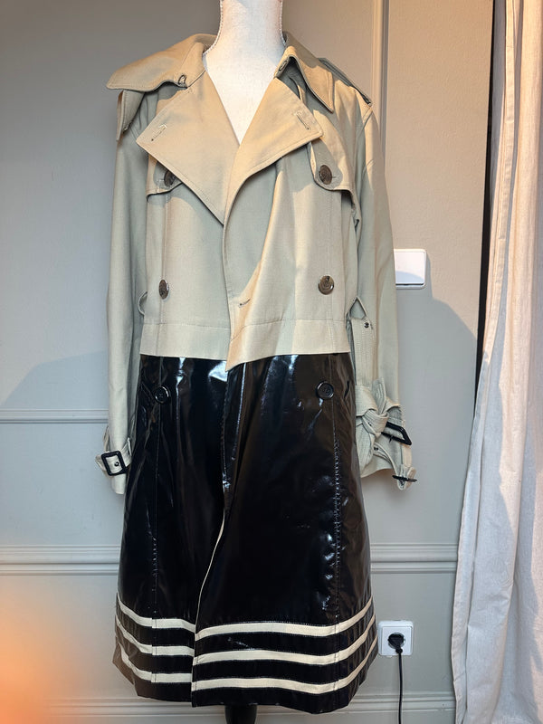 Jean Paul Gaultier x Sept Premières 2015 collaboration PVC Edgy Trench Coat in Beige and Black EU 38 Japan Exclusive