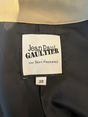 Jean Paul Gaultier x Sept Premières 2015 collaboration PVC Edgy Trench Coat in Beige and Black EU 38 Japan Exclusive