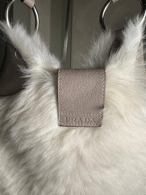 Prada Montone Moon Bag fur suede detailing silver hardware fluffy chic fur buckles