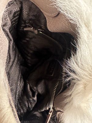 Prada Montone Moon Bag fur suede detailing silver hardware fluffy chic fur buckles