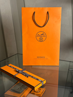 Rare! New Hermes Scarf Silk Calfskin Bouquet Final Fringed Tassle Twilly Vert Loden Black “Dual Essence” Twilly Leather Bouquet Final Abeille Black Loden Rouge H