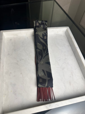 Rare! New Hermes Scarf Silk Calfskin Bouquet Final Fringed Tassle Twilly Vert Loden Black “Dual Essence” Twilly Leather Bouquet Final Abeille Black Loden Rouge H