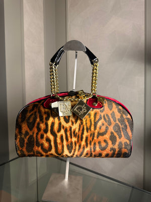 Christian Dior Ponyhair Gambler Dice Rhinestone Bowling Bag Leopard Cheetah Red Suede y2k 2004 John Galliano