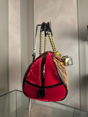Christian Dior Ponyhair Gambler Dice Rhinestone Bowling Bag Leopard Cheetah Red Suede y2k 2004 John Galliano