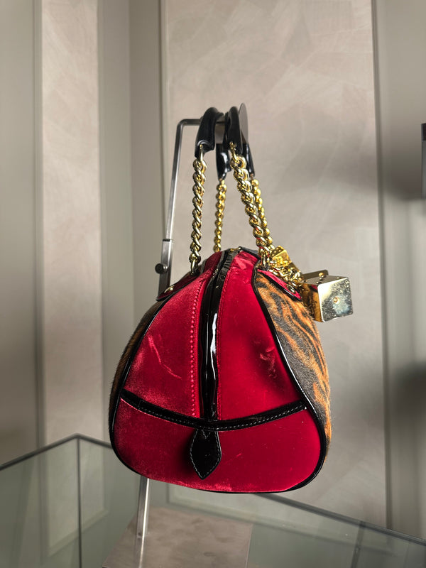 Christian Dior Ponyhair Gambler Dice Rhinestone Bowling Bag Leopard Cheetah Red Suede y2k 2004 John Galliano