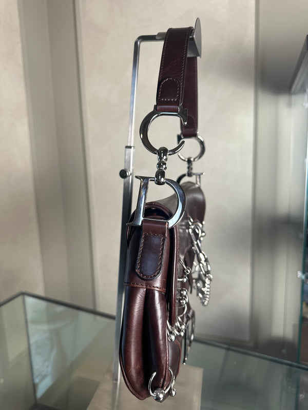 Rare Vintage Christian Dior "Hardcore" piercing limited edition Saddlebag S/S 2004 John Galliano Dark Brown Burgundy