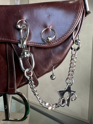Rare Vintage Christian Dior "Hardcore" piercing limited edition Saddlebag S/S 2004 John Galliano Dark Brown Burgundy