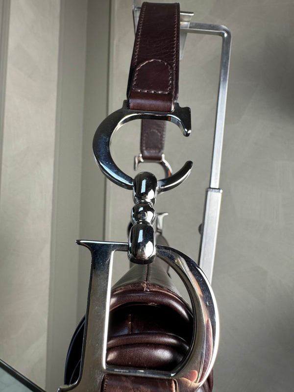 Rare Vintage Christian Dior "Hardcore" piercing limited edition Saddlebag S/S 2004 John Galliano Dark Brown Burgundy