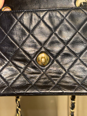 Chanel Vintage Black Quilted Lambskin Square Mini Single Flap Shoulder Bag Gold Hardware Archive