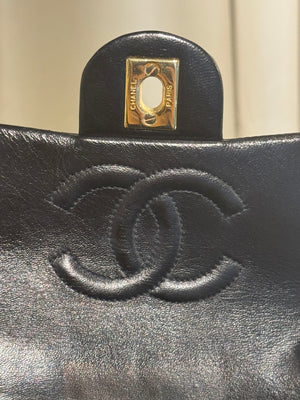 Chanel Vintage Black Quilted Lambskin Square Mini Single Flap Shoulder Bag Gold Hardware Archive