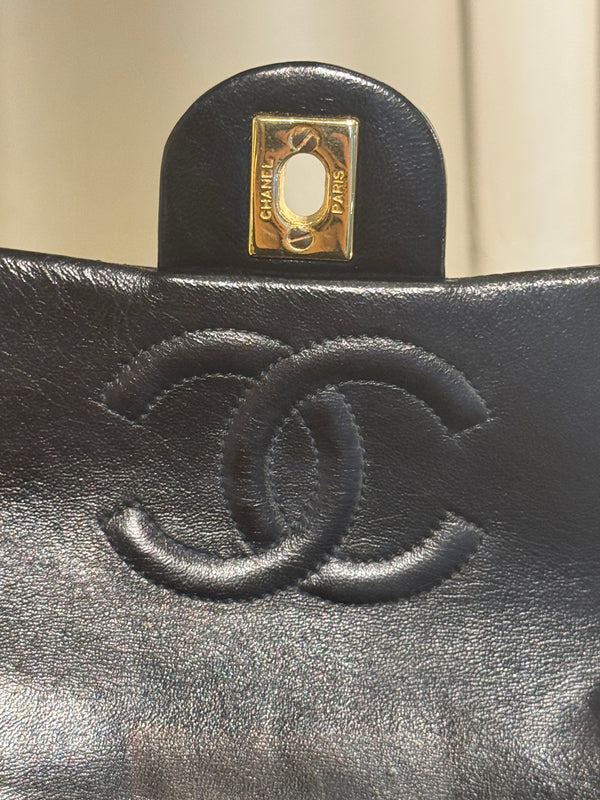 Chanel Vintage Black Quilted Lambskin Square Mini Single Flap Shoulder Bag Gold Hardware Archive