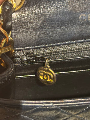 Chanel Vintage Black Quilted Lambskin Square Mini Single Flap Shoulder Bag Gold Hardware Archive