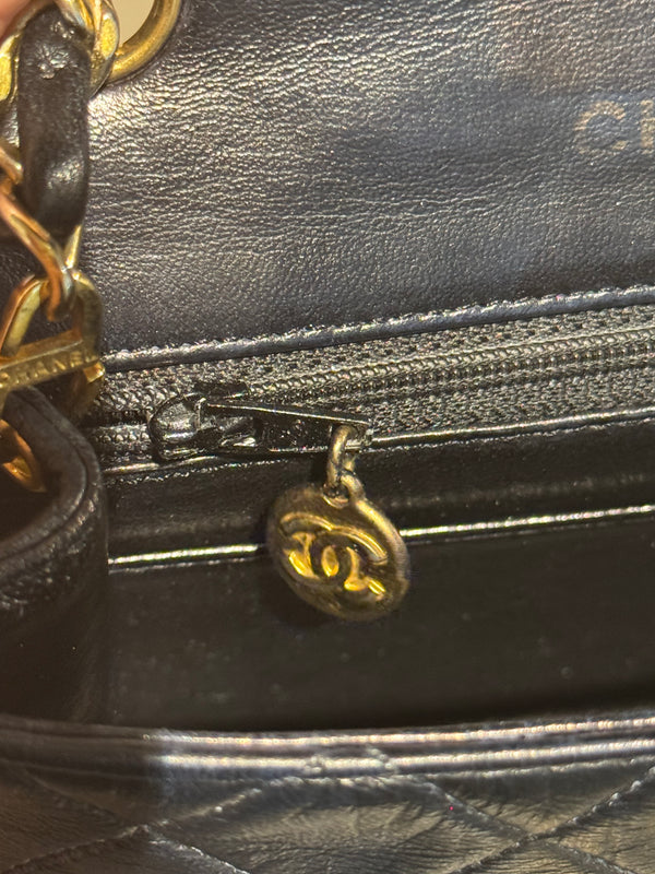 Chanel Vintage Black Quilted Lambskin Square Mini Single Flap Shoulder Bag Gold Hardware Archive