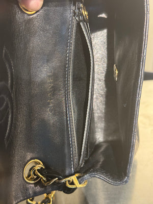 Chanel Vintage Black Quilted Lambskin Square Mini Single Flap Shoulder Bag Gold Hardware Archive