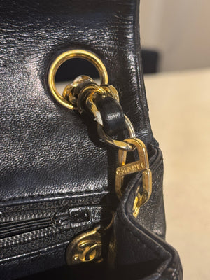 Chanel Vintage Black Quilted Lambskin Square Mini Single Flap Shoulder Bag Gold Hardware Archive