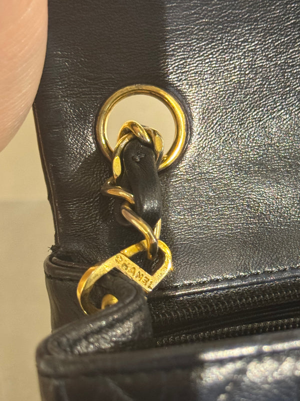 Chanel Vintage Black Quilted Lambskin Square Mini Single Flap Shoulder Bag Gold Hardware Archive