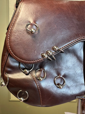Rare Vintage Christian Dior "Hardcore" piercing limited edition Saddlebag S/S 2004 John Galliano Dark Brown Burgundy