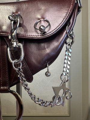 Rare Vintage Christian Dior "Hardcore" piercing limited edition Saddlebag S/S 2004 John Galliano Dark Brown Burgundy