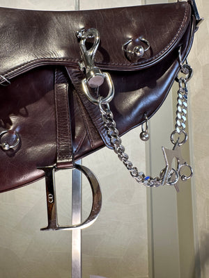 Rare Vintage Christian Dior "Hardcore" piercing limited edition Saddlebag S/S 2004 John Galliano Dark Brown Burgundy