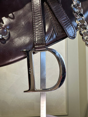 Rare Vintage Christian Dior "Hardcore" piercing limited edition Saddlebag S/S 2004 John Galliano Dark Brown Burgundy