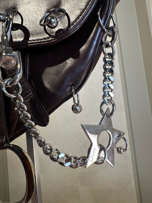 Rare Vintage Christian Dior "Hardcore" piercing limited edition Saddlebag S/S 2004 John Galliano Dark Brown Burgundy