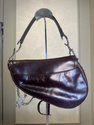 Rare Vintage Christian Dior "Hardcore" piercing limited edition Saddlebag S/S 2004 John Galliano Dark Brown Burgundy