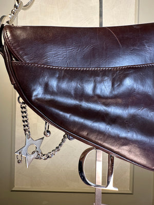 Rare Vintage Christian Dior "Hardcore" piercing limited edition Saddlebag S/S 2004 John Galliano Dark Brown Burgundy