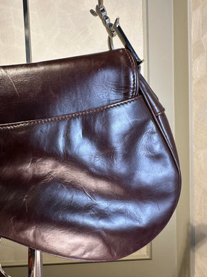 Rare Vintage Christian Dior "Hardcore" piercing limited edition Saddlebag S/S 2004 John Galliano Dark Brown Burgundy
