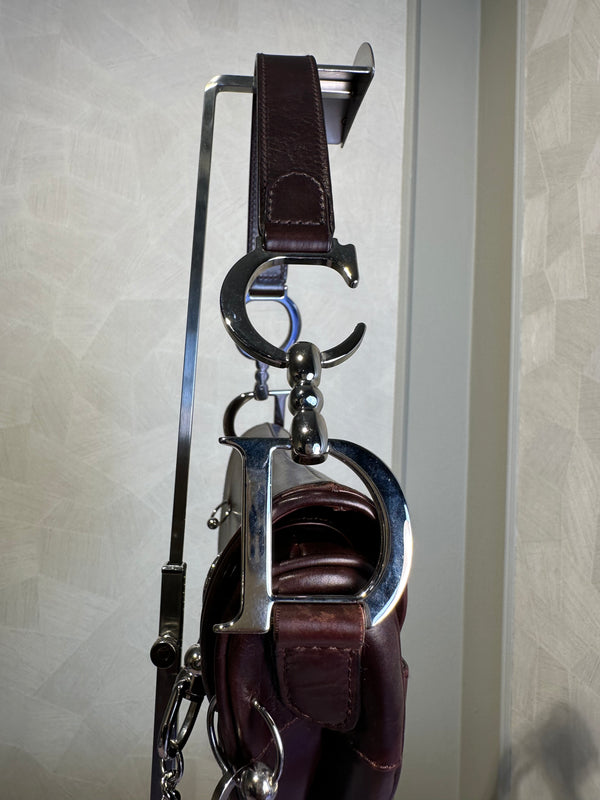 Rare Vintage Christian Dior "Hardcore" piercing limited edition Saddlebag S/S 2004 John Galliano Dark Brown Burgundy