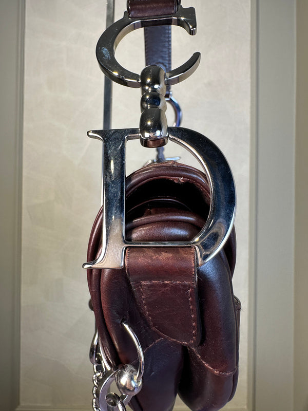 Rare Vintage Christian Dior "Hardcore" piercing limited edition Saddlebag S/S 2004 John Galliano Dark Brown Burgundy