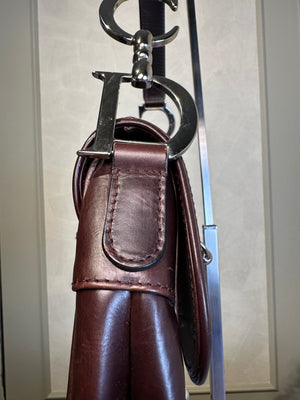 Rare Vintage Christian Dior "Hardcore" piercing limited edition Saddlebag S/S 2004 John Galliano Dark Brown Burgundy