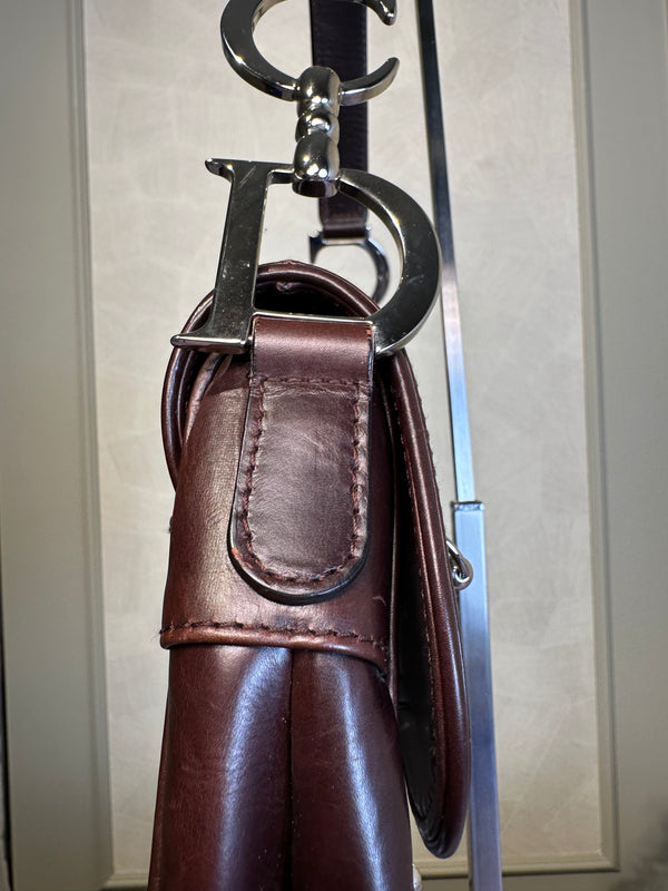Rare Vintage Christian Dior "Hardcore" piercing limited edition Saddlebag S/S 2004 John Galliano Dark Brown Burgundy
