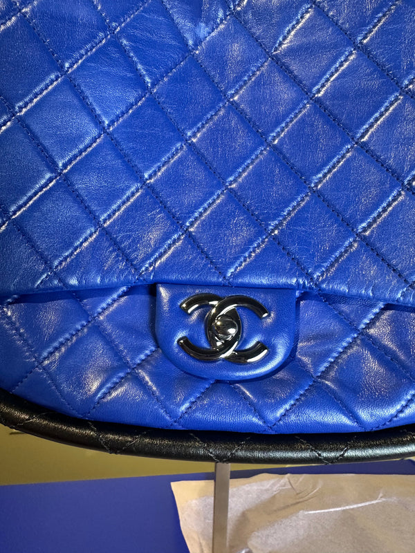 Chanel Iconic S/S 2013 Karl Lagerfeld Hula Hoop Electric Blue CC flap Black Hardware Quilted Calfskin Mini