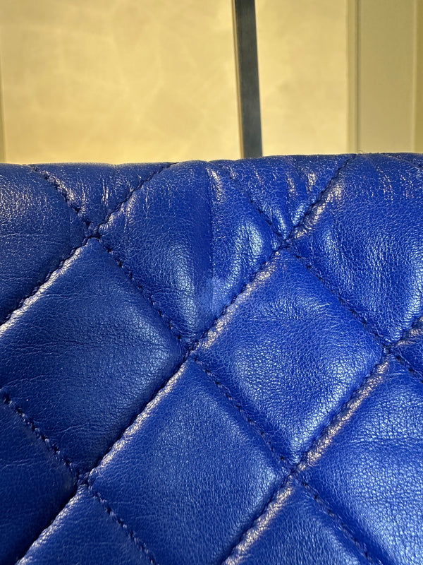 Chanel Iconic S/S 2013 Karl Lagerfeld Hula Hoop Electric Blue CC flap Black Hardware Quilted Calfskin Mini