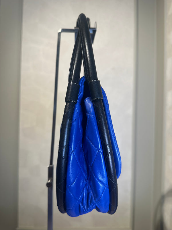 Chanel Iconic S/S 2013 Karl Lagerfeld Hula Hoop Electric Blue CC flap Black Hardware Quilted Calfskin Mini