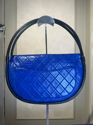 Chanel Iconic S/S 2013 Karl Lagerfeld Hula Hoop Electric Blue CC flap Black Hardware Quilted Calfskin Mini
