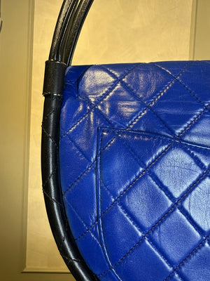 Chanel Iconic S/S 2013 Karl Lagerfeld Hula Hoop Electric Blue CC flap Black Hardware Quilted Calfskin Mini