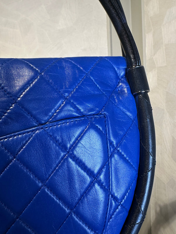 Chanel Iconic S/S 2013 Karl Lagerfeld Hula Hoop Electric Blue CC flap Black Hardware Quilted Calfskin Mini
