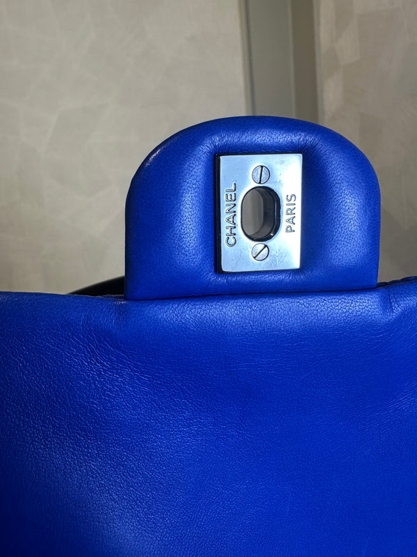 Chanel Iconic S/S 2013 Karl Lagerfeld Hula Hoop Electric Blue CC flap Black Hardware Quilted Calfskin Mini