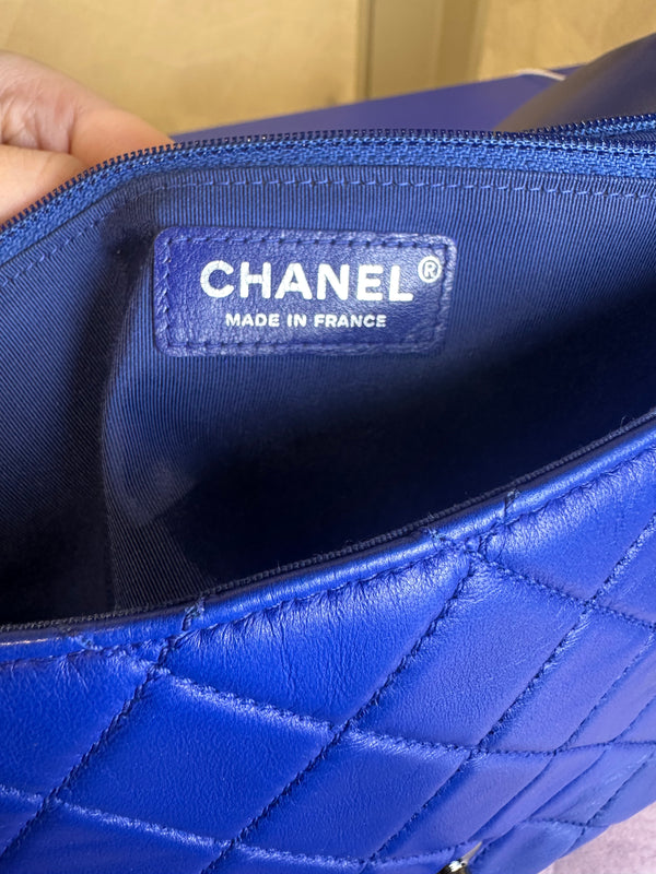 Chanel Iconic S/S 2013 Karl Lagerfeld Hula Hoop Electric Blue CC flap Black Hardware Quilted Calfskin Mini