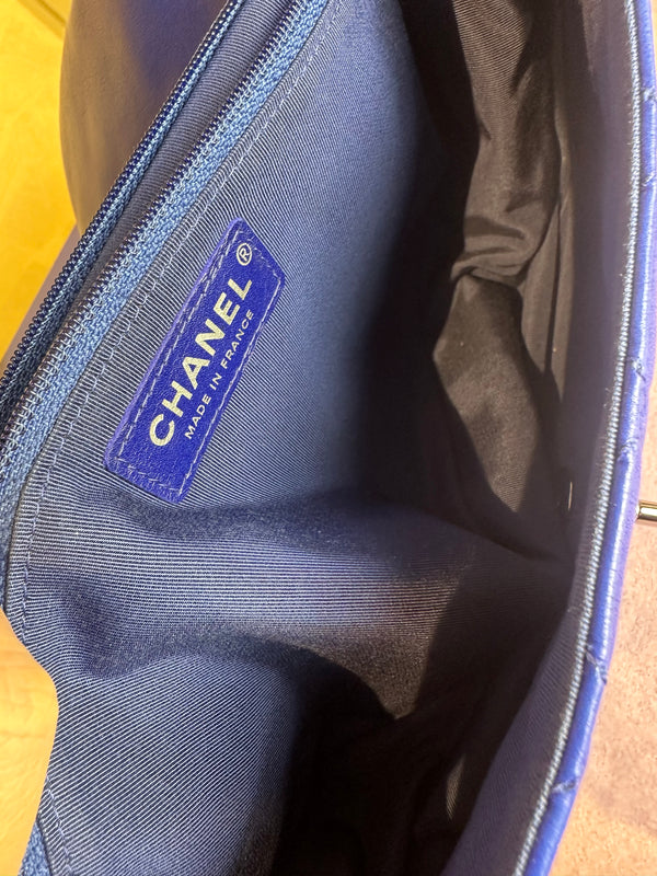 Chanel Iconic S/S 2013 Karl Lagerfeld Hula Hoop Electric Blue CC flap Black Hardware Quilted Calfskin Mini